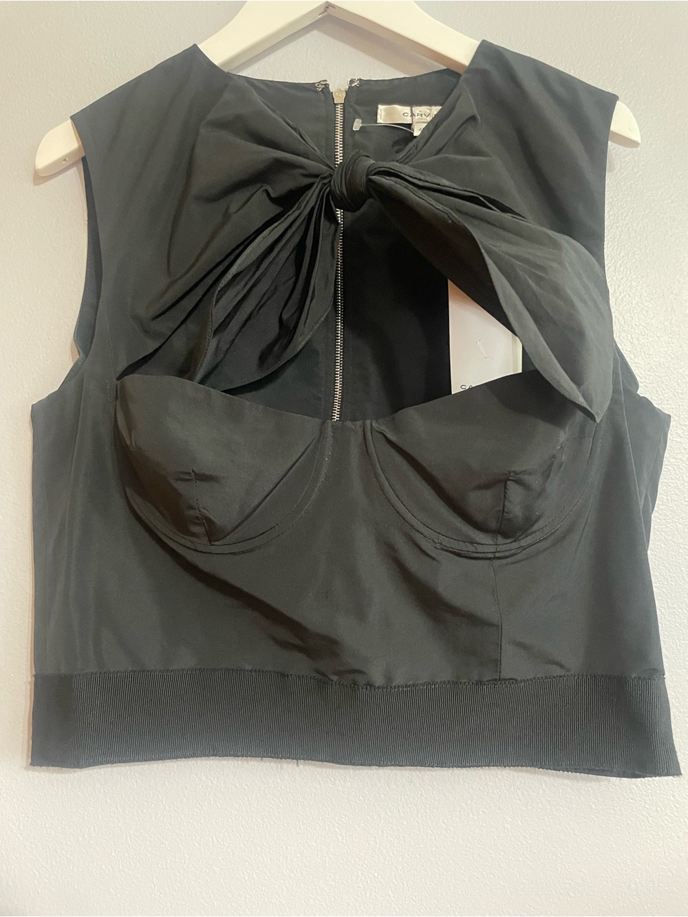 Carven Paris structural Black Bow-Front bustier crop top